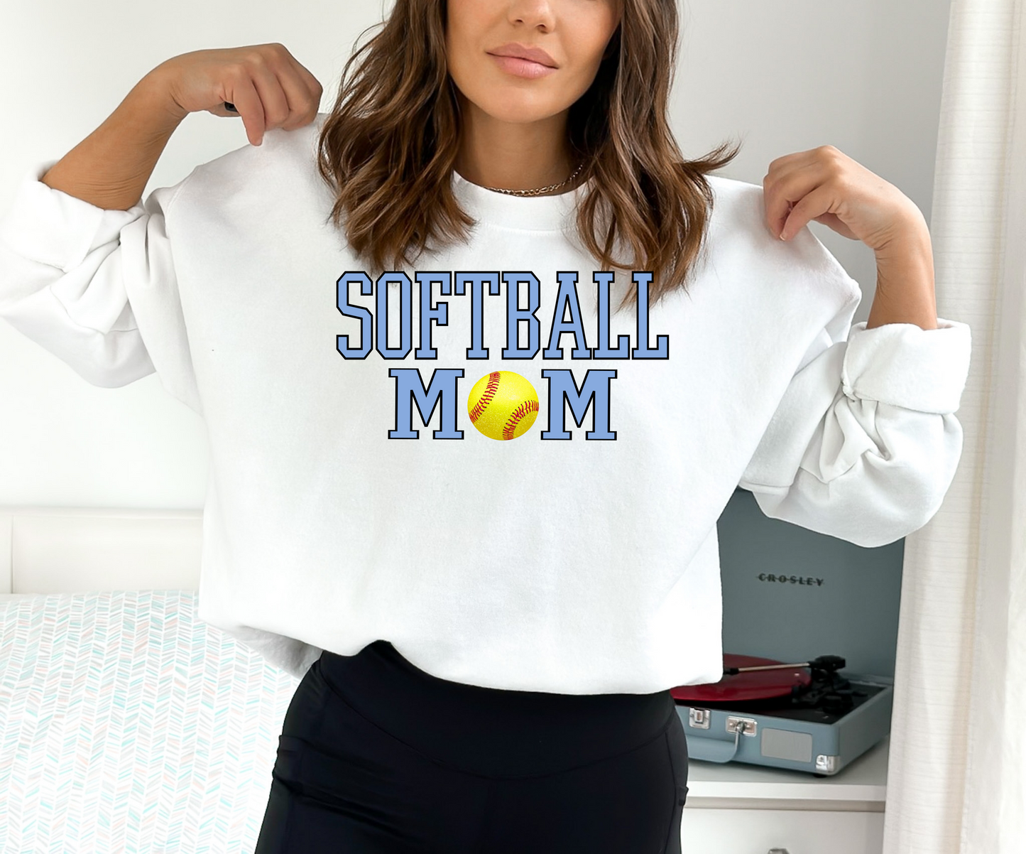 Softball Mom Varsity Sweatshirt - Blue Letters