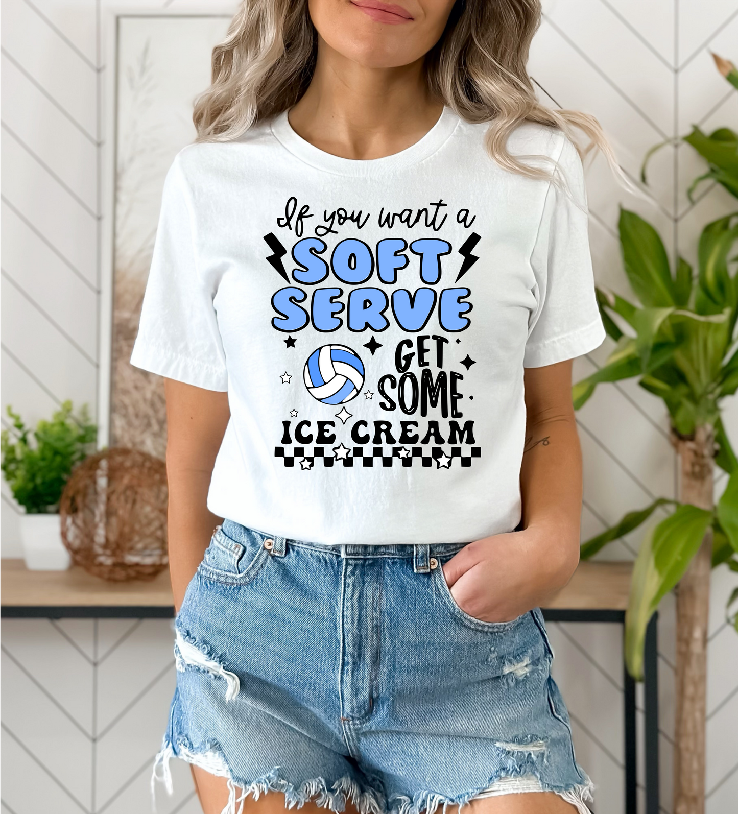 Soft Serve Volleyball Tee shirt - blue lettering