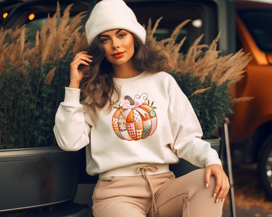 Faux Patch Pumpkin Sweatshirt
