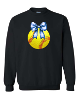 Glitter Softball Blue Bow