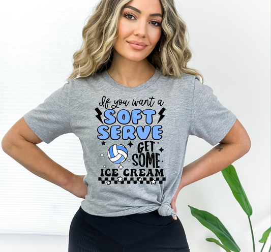 Soft Serve Volleyball Tee shirt - blue lettering