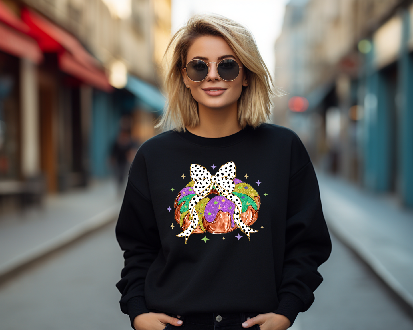 Mardi Gras Doughnut Cake Crew Sweatshirt