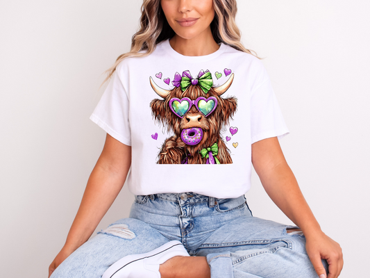 Mardi Gras Highland Cow Tee Shirt