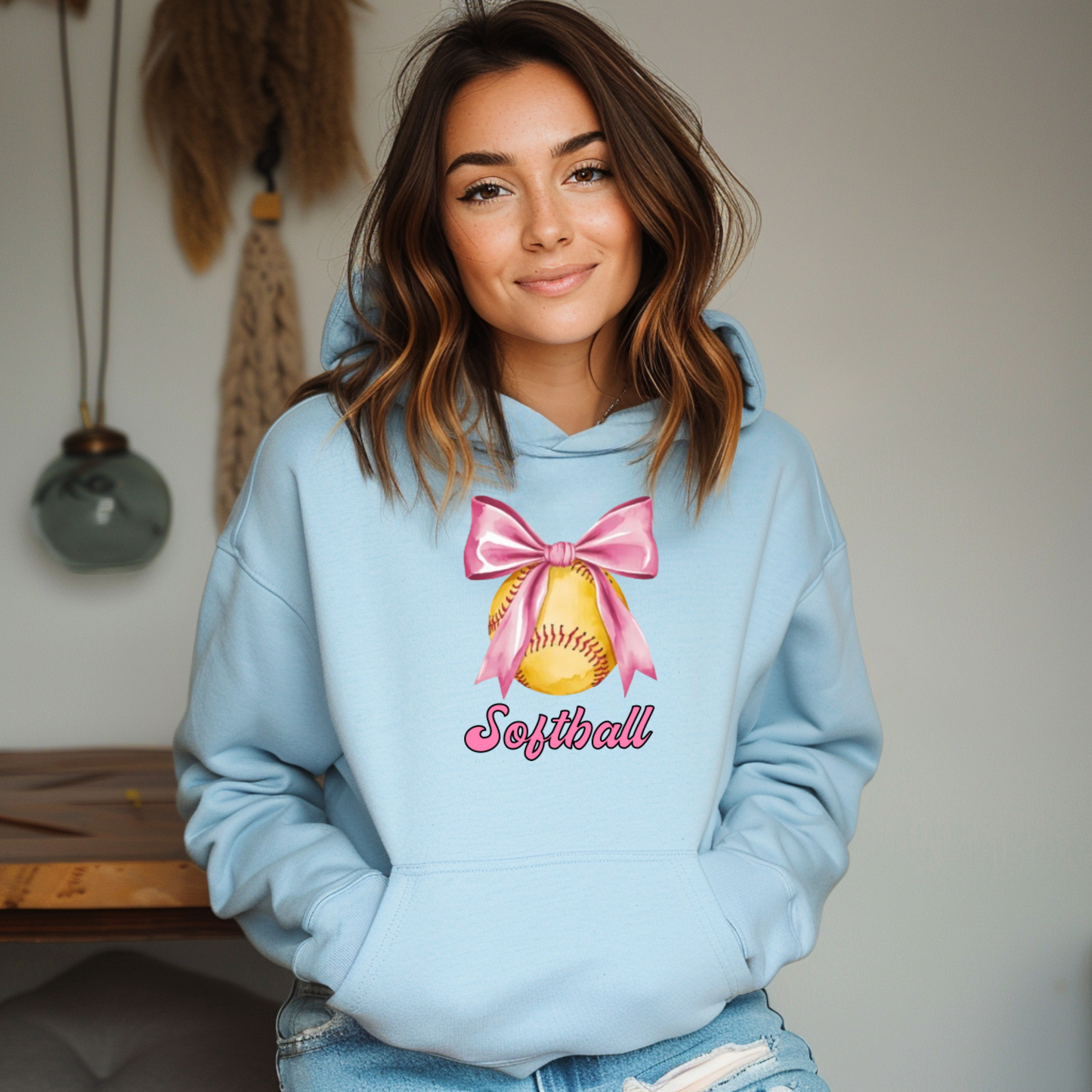 Softball with Pink Bow Sweatshirt