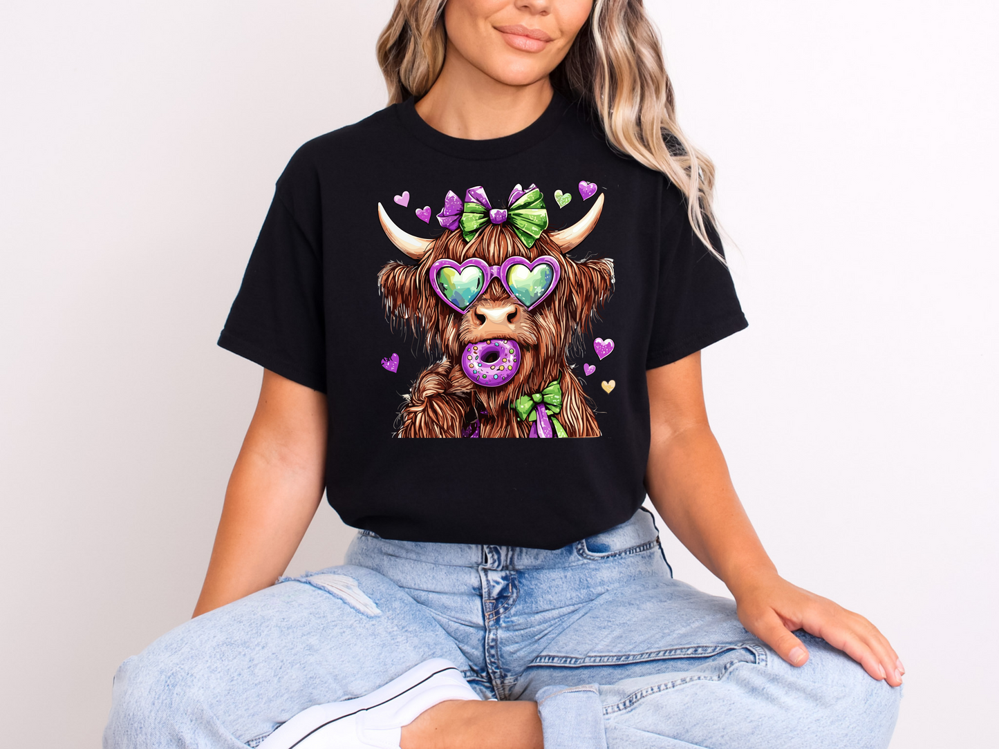 Mardi Gras Highland Cow Tee Shirt