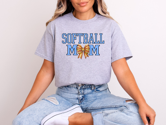 Softball Mom with Bow Blue