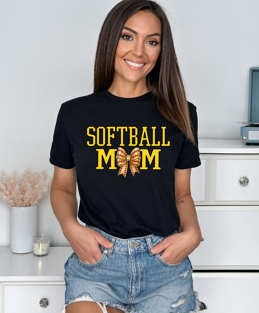 Softball Mom Bow Tee Yellow