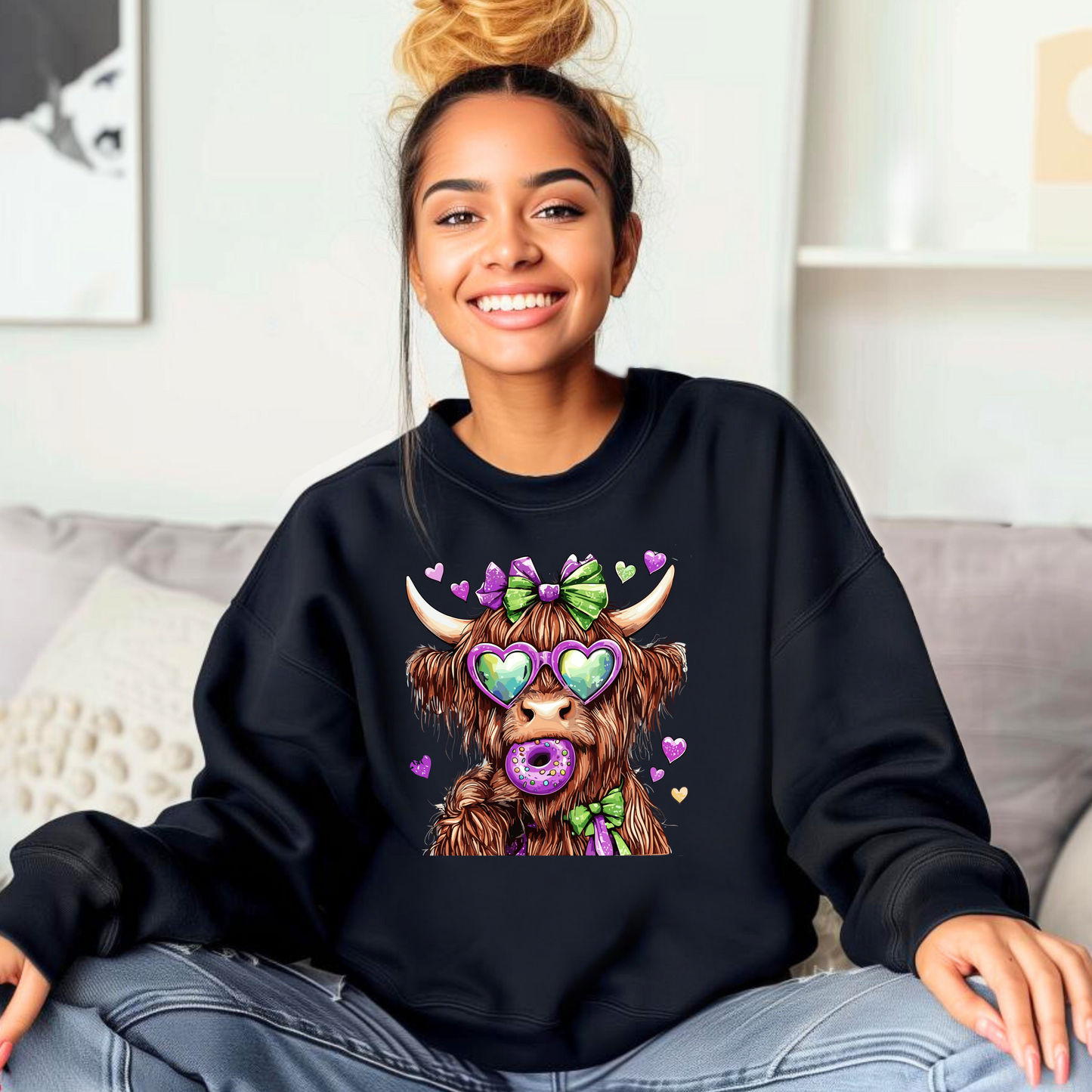 Mardi Gras Highland Cow Sweatshirt