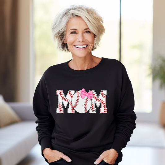 Baseball Mom with Pink Bow Sweatshirt