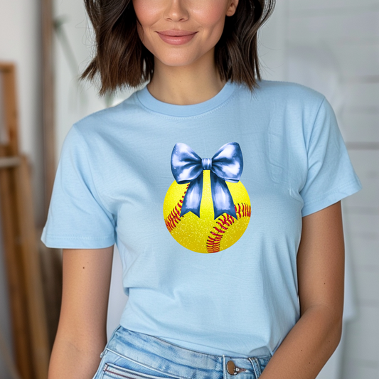 Softball with Blue Bow Tee